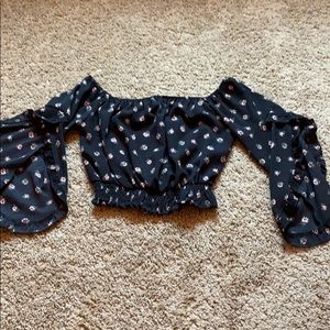 Black rose off the shoulder crop top